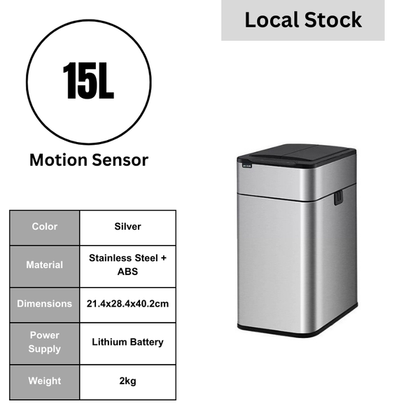 Smart Motion Sensor Stainless Steel Rubbish Bin Trash Bin 15L/30L/60L Rechargeable