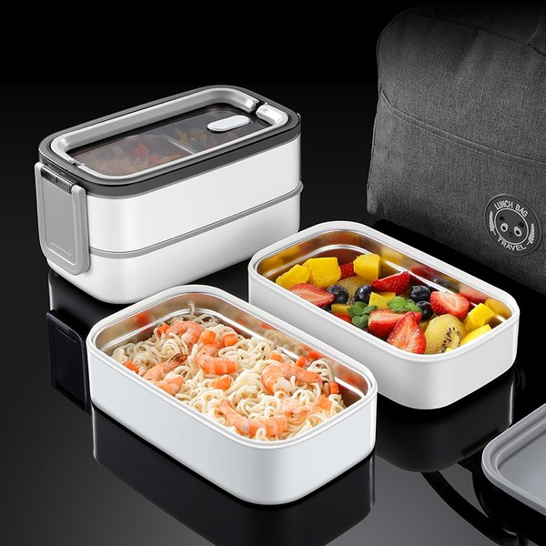 (Gift) 2 Tier Stainless Steel Lunch Box with Thermal Bag & Cutleries (Microwavable, BPA-Free)