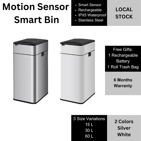 Smart Motion Sensor Stainless Steel Rubbish Bin Trash Bin 15L/30L/60L Rechargeable