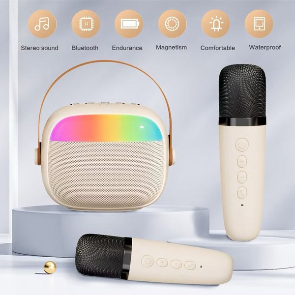 Portable Bluetooth Wireless Mini Karaoke Speaker with Dual Microphone and RGB Light K30