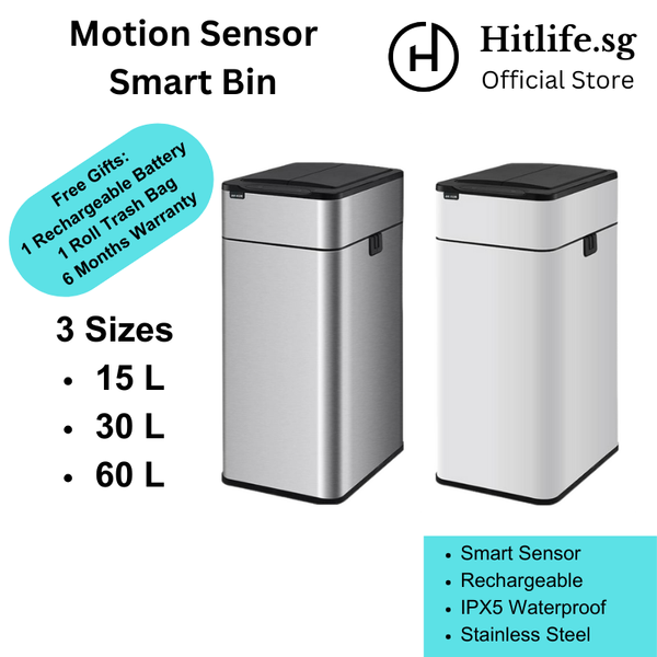 Smart Motion Sensor Stainless Steel Rubbish Bin Trash Bin 15L/30L/60L Rechargeable