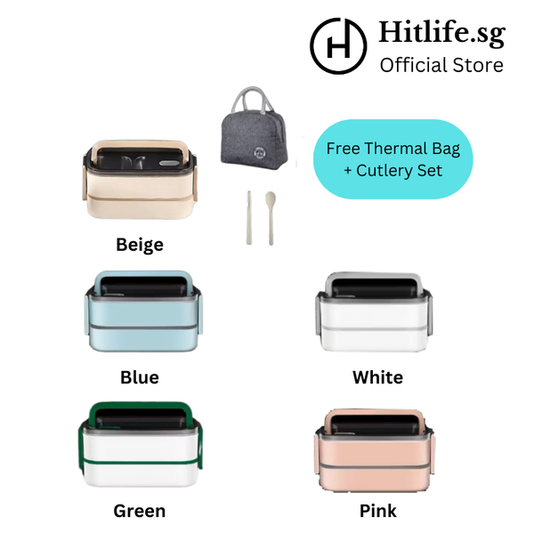 2 Tier Stainless Steel Lunch Box with FREE Thermal Bag & Cutleries (Microwavable, BPA-Free)
