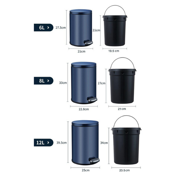 Stainless Steel Pedal Bin Trash Bin Garbage Bin Silent Soft Close Minimalist Dustbin 6L 8L 12L