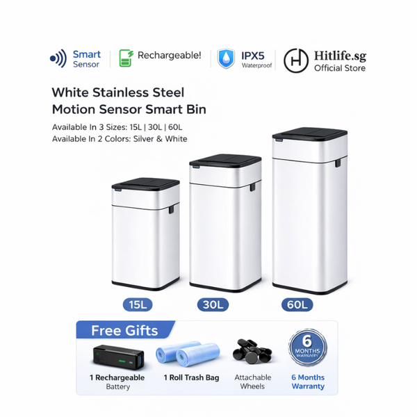 Premium Stainless Steel Motion Sensor Smart Bin 15/30/60L – Touchless Automatic Trash Can with Wheels | IPX4 Waterproof