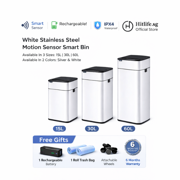Premium Stainless Steel Motion Sensor Smart Bin 15/30/60L – Touchless Automatic Trash Can with Wheels | IPX4 Waterproof