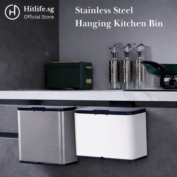 Premium 430 Stainless Steel Hanging Kitchen Bin 4L 6L Wall Mounted Trash Can with Tissue Box | Silent Slide Lid | Inner Bucket