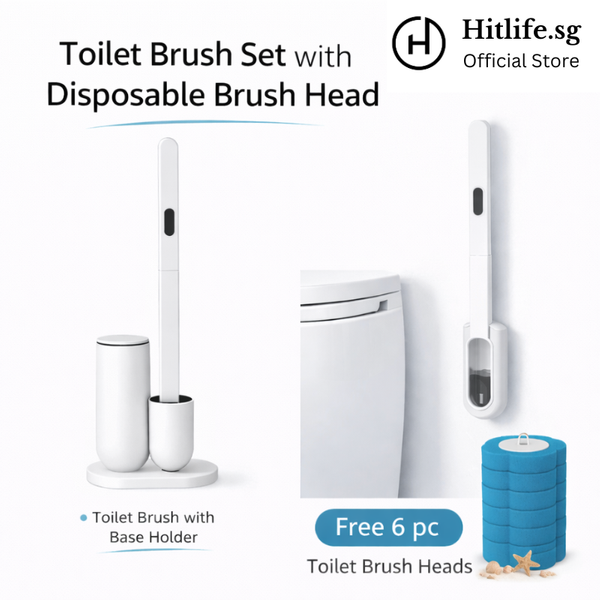 Toilet Brush Set Disposable Brush Head | Wall Mounted or Base Holder | Hygienic Bathroom WC Cleaning Brush