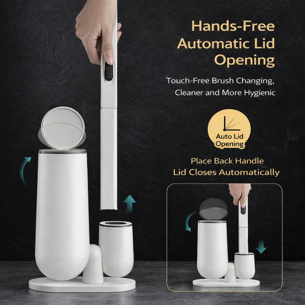 Toilet Brush Set Disposable Brush Head | Wall Mounted or Base Holder | Hygienic Bathroom WC Cleaning Brush