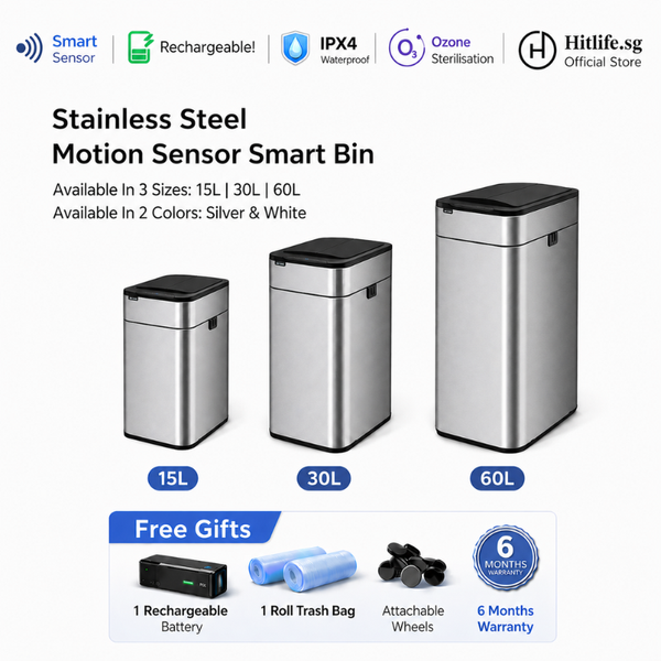 Premium Stainless Steel Motion Sensor Smart Bin 15/30/60L – Touchless Automatic Trash Can with Wheels | IPX4 Waterproof