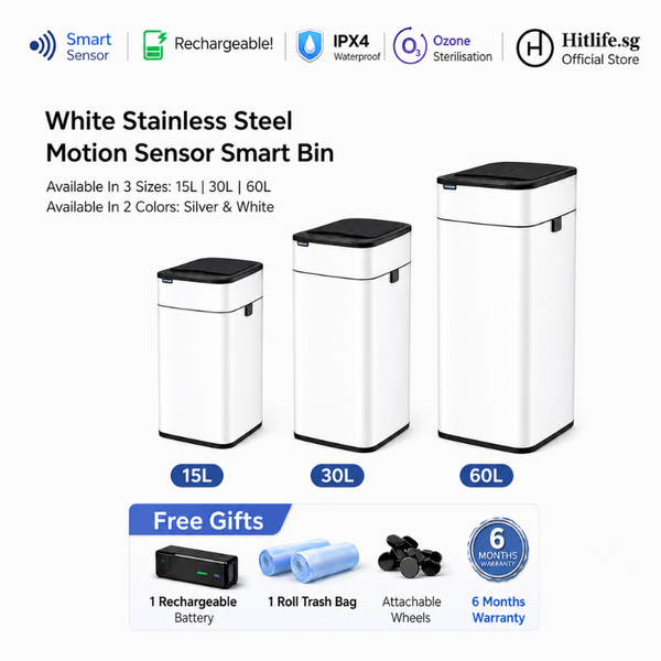 Premium Stainless Steel Motion Sensor Smart Bin 15/30/60L – Touchless Automatic Trash Can with Wheels | IPX4 Waterproof