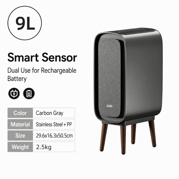 Stainless Steel Smart Sensor Bin with Wooden Legs | Modern Stylish | IPX5 Waterproof | Rechargeable | 9L/15L