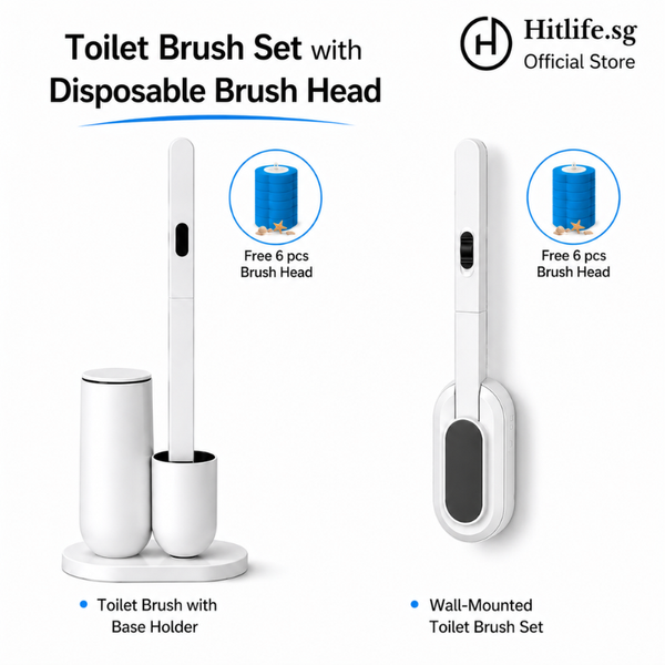 Toilet Brush Set Disposable Brush Head | Wall Mounted or Base Holder | Hygienic Bathroom WC Cleaning Brush