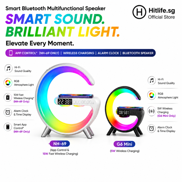 Smart Multifunctional Bluetooth Speaker with Alarm Clock, RGB lights and wireless charging