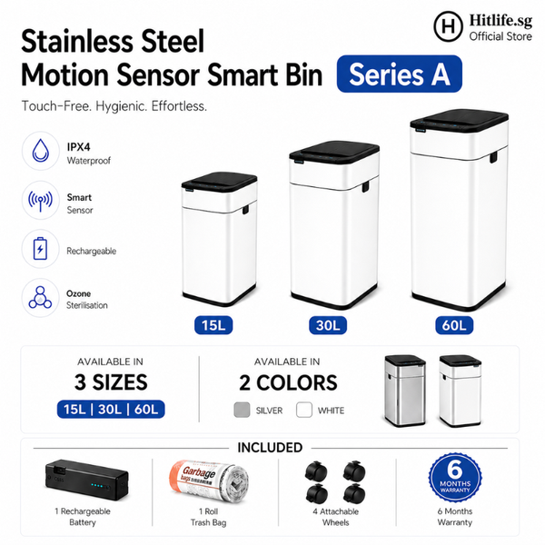 Series A Premium Stainless Steel Motion Sensor Smart Bin 15/30/60L – Touchless Automatic Trash Can with Wheels | IPX4 Waterproof