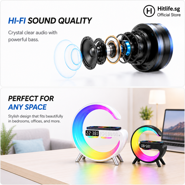 Smart Multifunctional Bluetooth Speaker with Alarm Clock, RGB lights and wireless charging