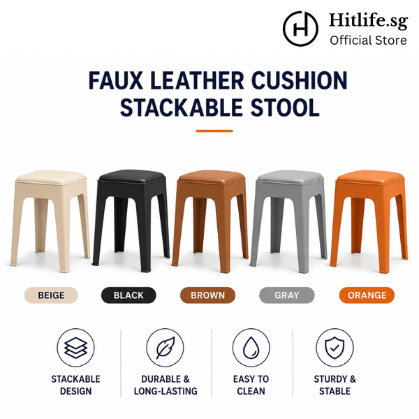 Premium Stackable Stool with PU Leather Cushion | Modern Home & Office Stool Chair