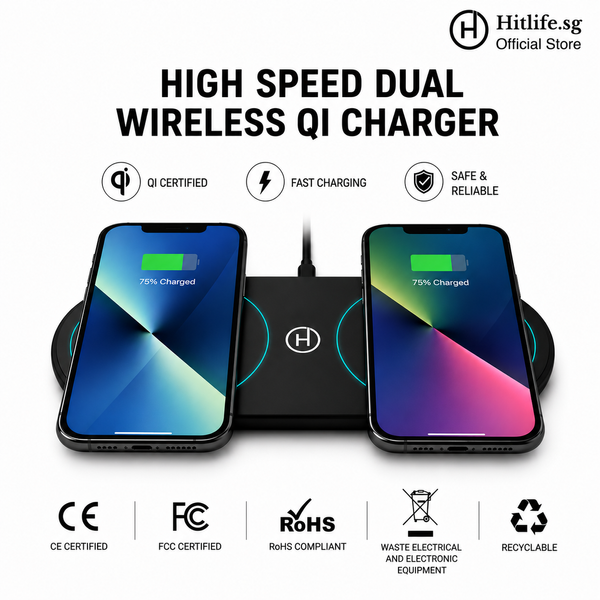 Hitlife Dual Fast Charger Wireless QI Charger | 15W + 15W