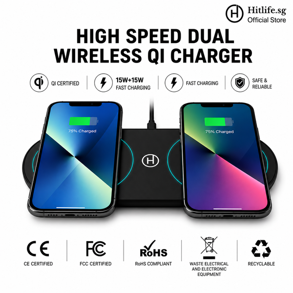 Hitlife Dual Fast Charger Wireless QI Charger | 15W + 15W