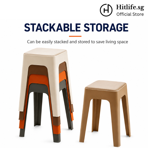 Premium Stackable Stool with PU Leather Cushion | Modern Home & Office Stool Chair