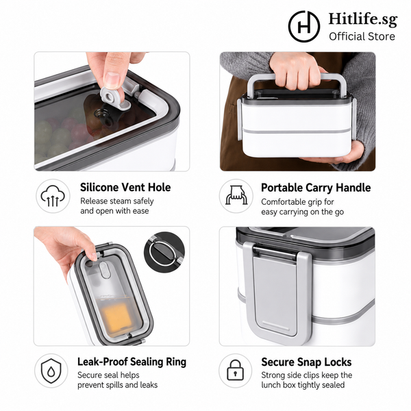 2 Tier Stainless Steel Lunch Box with FREE Thermal Bag & Cutleries (Microwavable, BPA-Free)