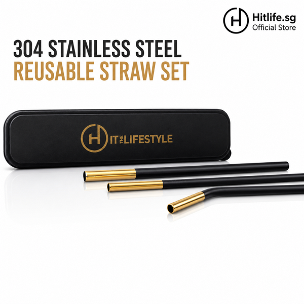 Hit Life 304 Stainless Steel Reusable Straw Set | Straight Curved Bubble Tea Straw | BPA Free with Case & Cleaning Brush
