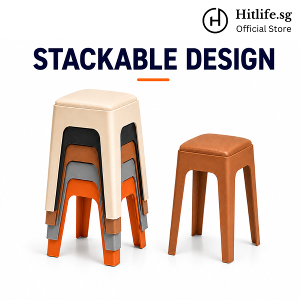 Premium Stackable Stool with PU Leather Cushion | Modern Home & Office Stool Chair