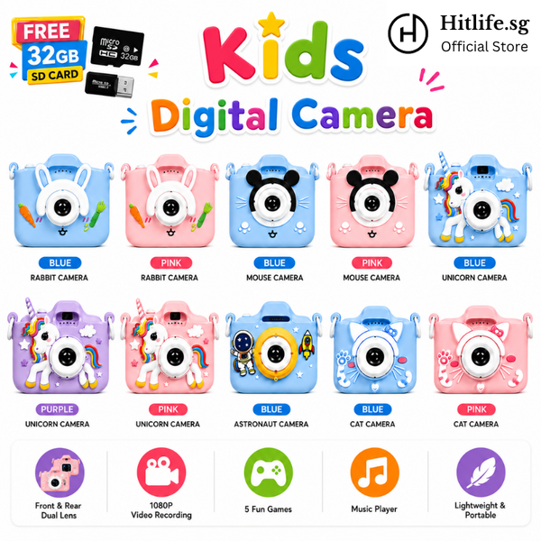 Kids Digital Camera for Children | Front & Rear Dual Lens 1080P Video | 5 Fun Games + Music Player | Free 32GB SD Card
