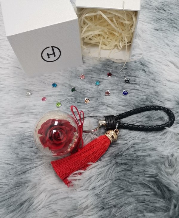 Preserved Rose Charm Keychain with Customizable Birthstone